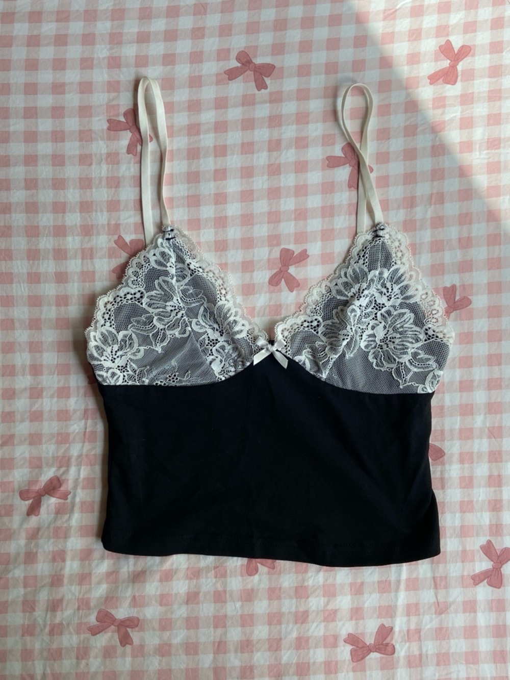 Black and White Lace-Trim Cami